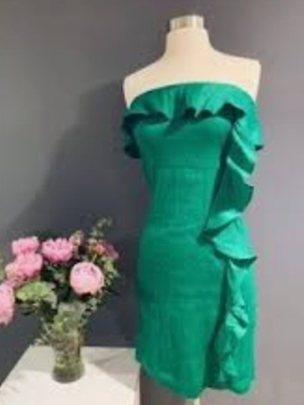 Banana Republic Emerald Green Off Shoulder Ruffle Sheath Dress Sz 10